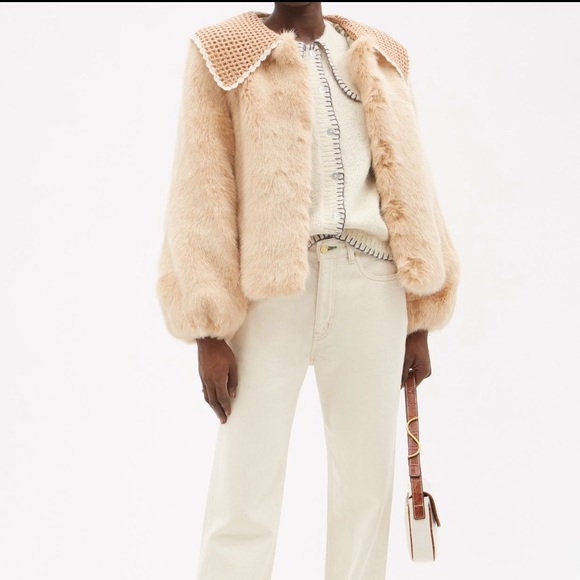 NWT Shrimps Ralph Crochet-Collar Faux Fur Jacket - Picture 5 of 11